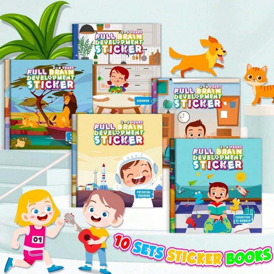 Children's Whole Brain Development Sticker Book Set, 3 Years Old Boys & Girls Fun Early Education Toy, Multi-Theme Thinking Enlightenment Sticker Game, For Hands & Reusable, Develop Focus & Logical Thinking, Improve Cognitive & Hands-On Ability, Home Parent-Child Interaction, Travel Time-Filler, Birthday Party & Holiday Gift Choice, Toddler Educational Enlightenment Gift - Multicolor - View 1