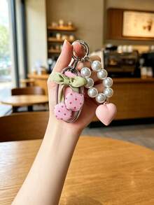 1PC Fabric Cherry Faux Pearl Heart Beaded Key Cover Compatible With Nissan Sylphy Bluebird Teana X-Trail Qashqai Kicks Key Shell Durable Soft TPU Ideal Gift (Accessory Position Random, Key Not Included) - Multicolor - View 3