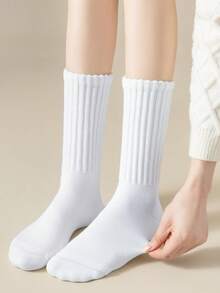 1/2/3/4 Pairs White Women Ribbed Slouchy Scrunch Mid Calf Tube Skate Socks, Solid Loose Cuff Stackable Crew Socks Teen Girls Vintage Street Style - Multicolor - View 4