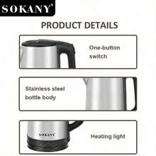 SOKANY 09022 Electric Kettle, 2.3L Large Capacity, 1500W High Power, With LED Indicator And Water Level Window, 360-Degree Rotating Base, Stainless Steel Body, Ideal For Home, Kitchen And Office - Silver - View 7