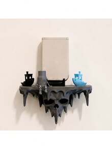 Melting Skull Floating Shelf, Wall Rack, 3D Printed Wall Hanging, Black Cool Style, Unique Design, Sturdy And Durable, Suitable For Home Wall Decoration, Applicable For Placing Various Items - A - View 3