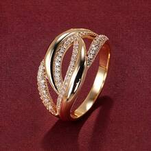 1pc Fashionable Linear Geometric Cross Design Cubic Zirconia Inlaid Women's Ring Casual Gift - Multicolor - View 1