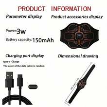 Abdominal Training Belt - USB Rechargeable Abdominal Stimulator Muscle Shaping Belt Unisex Muscle Trainer Abdominal Workout Massager - Black - View 10
