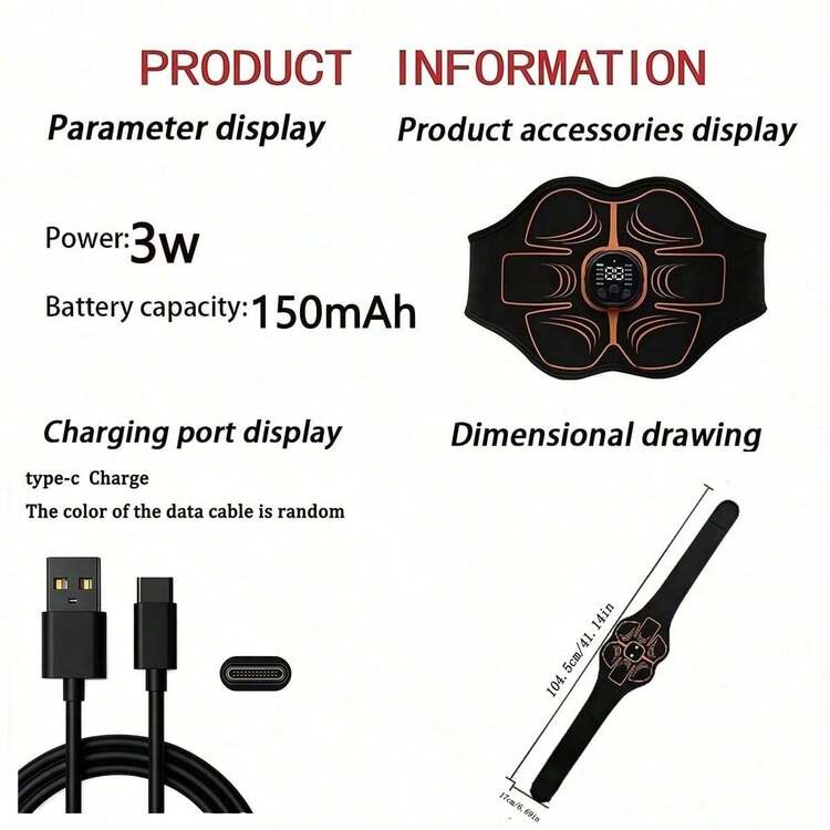 Abdominal Training Belt - Rechargeable Abdominal Muscle Stimulator, Muscle Shaping Belt, Unisex Muscle Trainer, Abdominal Workout Massager - Black - View 10