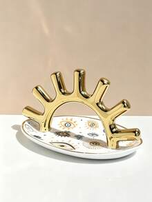 1pc Ceramic Jewelry Tray With Ring Holder, Oval Decorative Ring Display Stand, Jewelry Tray, Evil Eye Design With Blue And Gold Accents, Jewelry Tray, Suitable For Gift Decoration (Non-Food Contact) - Multicolor - View 9
