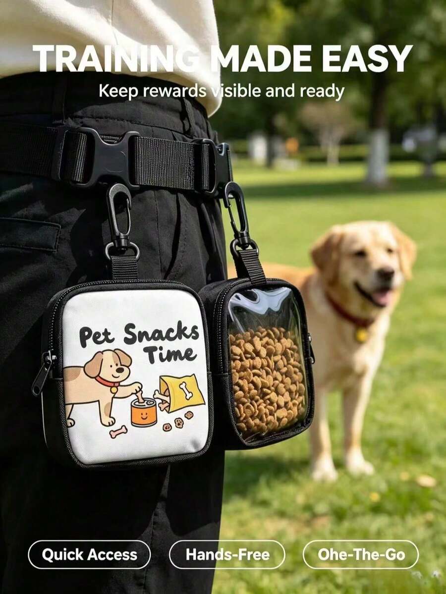 Zippered Dog Training Treat Bag - Portable Polyester Pet Treat Pouch, Suitable For Outdoor Activities And Dog Walking, Colorful Design, Single-Sided Print, One Side Transparent, Essential For Dog Walking | Vibrant Durable Dog Accessory Zipper Bag