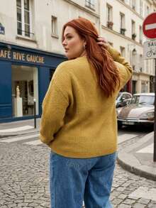 Plus Size Women's Solid Color Casual Versatile Daily Cardigan - Yellow - View 3