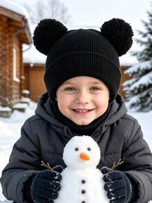 1 buah Topi Rajut Pom Pom Berbulu Lucu untuk Anak Perempuan Usia 3-8 Tahun, Topi Beanie Warna Polos, Topi Rajut Lembut dan Hangat untuk Anak Perempuan, Aksesori Kepala Luar Ruangan Musim Dingin - MultiWarna - View 4