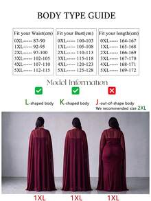 UNITHORSE Plus Size V-Neck Heavily Embroidered Extra Long Flared Sleeve Black Chiffon Dress - Burgundy - View 8