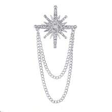 1pc Elegant Alloy Rhinestone Star Chain Cross Brooch, Suitable For Men And Women Daily And Party Wear - Cross - View 6