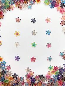 30pcs Random Gradient Holographic Gold Foil 5-Petal Flower Nail Art Charms, Resin 3D Glitter Clear Flower Rhinestones, Small Decorative Accessories For Nails, Phone, Hair Clips, Earrings - Multicolor - View 7