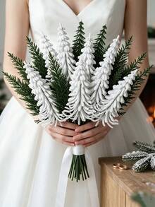 12pcs New Style Artificial Christmas Pine Branch Bouquet, White & Green Flocked Pine Branches, Nordic Winter Holiday Decoration, Suitable For Home, Wedding, Party, Christmas Table Centerpiece, Premium Artificial Pine Branch Bouquet - Multicolor - View 1