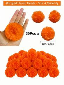 MEHELANY 30/12/5pcs Artificial Marigold Flower Heads, Orange Plastic Faux Chrysanthemums, Day Of The Dead Decoration Flowers, Suitable For Halloween, Diwali, Wedding Party DIY Floral Arrangement, Rangoli Carpet Decor Supplies, Autumn Decoration, DIY Marigold Wreath - Dark Orange - View 10