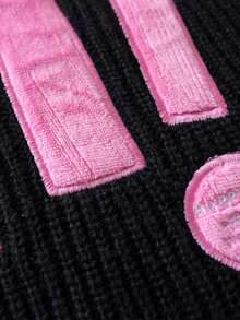 Girls' Minimalist English Letter Embroidered Knit Pullover Sweater, Suitable For Casual Daily Wear In Spring, Autumn And Winter - Black - View 6