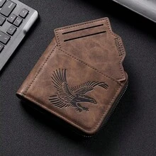 1pc Men's Fashion Vintage Short Wallet, Slim Casual Zipper Soft Leather Wallet With Multiple Card Slots And Large Capacity, PU Credit Card Holder, Small Zipper Coin Pouch With Zipper And Button Closure, Business Wallet, Ideal Gift For Men - Multicolor - View 7