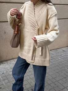 Women's Autumn Fashion Street Style Apricot Long Sleeve Cardigan Sweater - Apricot - View 6