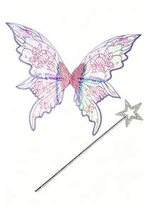 Shiny Butterfly Fairy Wings Costume Set, With Flower Crown, Elf Ears And Magic Wand. Suitable For Halloween Role-Playing And Party Events. - Multicolor - View 27