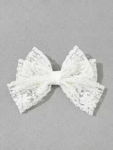 1pc White Lace Triple Bow Hair Clip - White - View 4