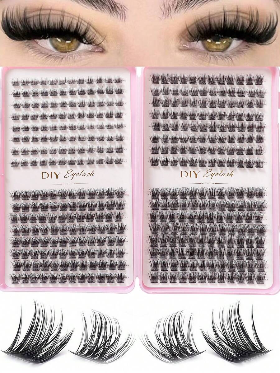 384 Clusters Large Capacity Segmented Single Cluster False Eyelashes, Thick Realistic Cluster-Shaped Eyelashes, Home DIY Self-Application Eyelash Extension Beginner Set - View 1