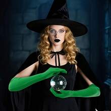 Witch Halloween Costume Set, Includes Hat, Cape, Witch Hat, Gloves, Role Play Props Party Outfit - Multicolor - View 8