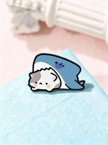 1pc Cute Shark & Cat Combination Brooch, Personalized Small & Sturdy Design, Hard To Fall Off, Decorative For Shirts And Coats, Versatile For Various Outfit Styles, Perfect Small Gift For Friends, Besties And Colleagues - Multicolor - View 6