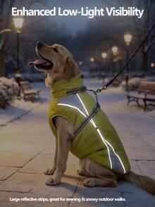 Metglad Dog Winter Coat, All‑In‑One Harness Pet Cold‑Weather Jacket, Night Reflective Dog Snow Coat, Fleece‑Lined Belly‑Protection Outdoor Vest For Small Medium Large Dogs - Mustard Yellow - View 6