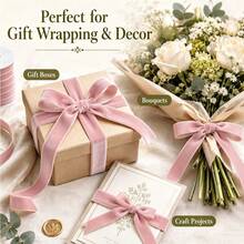 1 Roll 10 Yards Pink Flocked Flocked Ribbon For Gift Wrapping, Crafts, Christmas Tree Decorations, Wreath Decor, 3/8"-5/8"-3/4"-1"-1 1/2"-2" Inches (With Paper Spool For Easy Storage) - Pink - View 5
