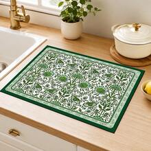 1pc Green Vintage Floral Vine Pattern Kitchen Absorbent Drying Mat, Elegant Pastoral Style, Suitable For Kitchen Countertop, Coffee Machine, Dining Table And Daily Home Decor - Multicolor - View 4