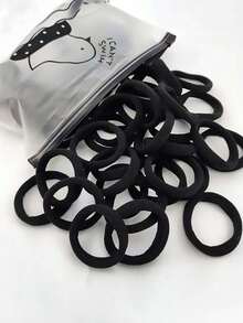 20/50/100/200pcs Women's Black High Elasticity Rubber Band Hair Ties For High Ponytail - Black - View 8