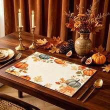 1/4/6pcs Autumn Series Border Pumpkin & Autumn Leaf Pattern Printed Placemats, Heat-Resistant Table Mats For Home Kitchen/Kitchen Table Protection, Party Scene Decor - Multicolor - View 3