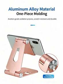 Soporte plegable multifuncional de metal para teléfono perezoso, soporte de escritorio para tableta y transmisión en vivo de teléfono móvil - Oro rosa - Ver 4