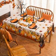 1pc Thanksgiving Autumn Pumpkin Maple Leaf Print Rectangular Tablecloth, Suitable For Holiday, Party, Birthday, Dinner, Restaurant Table Decor, Autumn/Winter Home Decoration - Multicolor - View 9