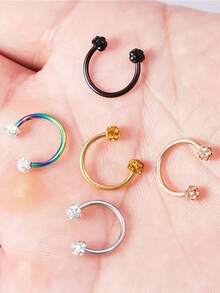 1/5pcs Fashion Soft Clay Rhinestone Round Decorative Nose Ring Septum Ring Lip Ring Suitable For Women's Daily Wear - Drill Ball - View 4