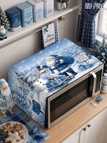 1件裝聖誕藍色微波爐防塵罩，聖誕老人、雪人、聖誕樹與雪景圖案，Merry Christmas 85*35cm 聚酯纖維微波爐/烤箱/爐灶罩，廚房家電防塵保護罩，聖誕裝飾，聖誕裝飾，廚房裝飾，節日餐桌裝飾，冬季家居裝飾 - 聖誕L款 - 查看 2