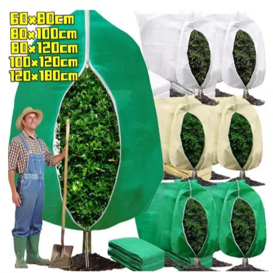 Thickened Non-Woven Fabric Plant Frost Cover With Drawstring And Zipper, Winter Warmth Protection Cover For Garden Plants And Greenery