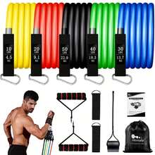 11-Piece Resistance Band Set, Fitness Training Elastic Tubes With Handles, Door Anchor, Ankle Straps, Suitable For Home Gym Strength Training And Yoga Exercise - A - View 2