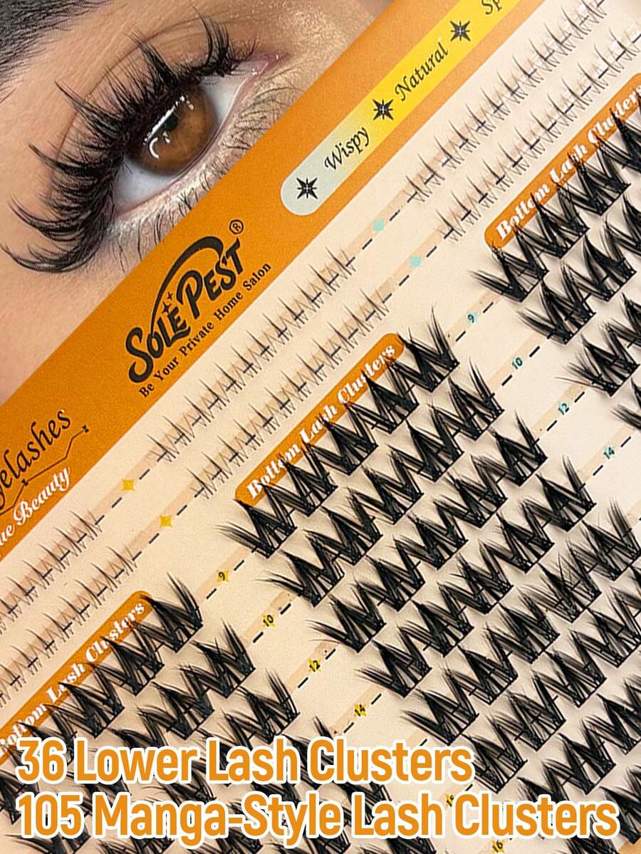 2-In-1 Cluster False Eyelashes, Including Puppy Eye Upper Lash Clusters And Lower Lashes, Length 6-11mm, C Curl, 156 Pieces, Dense Single Lashes, Cartoon Style, Reusable, Suitable For Daily Makeup, Cosplay, Music Festivals, Christmas And Other Occasions,Halloween - C - View 1
