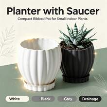 3D Printed Planter With Tray - Compact Vertical Textured Pot For Small Indoor Plants, Modern Minimalist Succulent Container With Drainage Holes, Suitable For Living Room, Bedroom, Office Desk, Windowsill, Ideal Gift For Plant Lovers - Flower Pot - View 1
