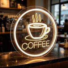 Round Coffee Cup LED Neon Sign USB Wall Hanging Ambient Light, Coffee Shop Milk Tea Shop Background Wall Decor Light, Home Cafe Glowing Decorative Night Light - Solid Color - View 4