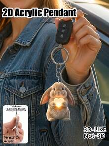 Cute 2d Flat Acrylic Lop-Eared Rabbit Heart Keychain, Bag Charm, Car Keychain Accessory, Gift For Girls (The Charm Is Flat, Not 3d). - Multicolor - View 4