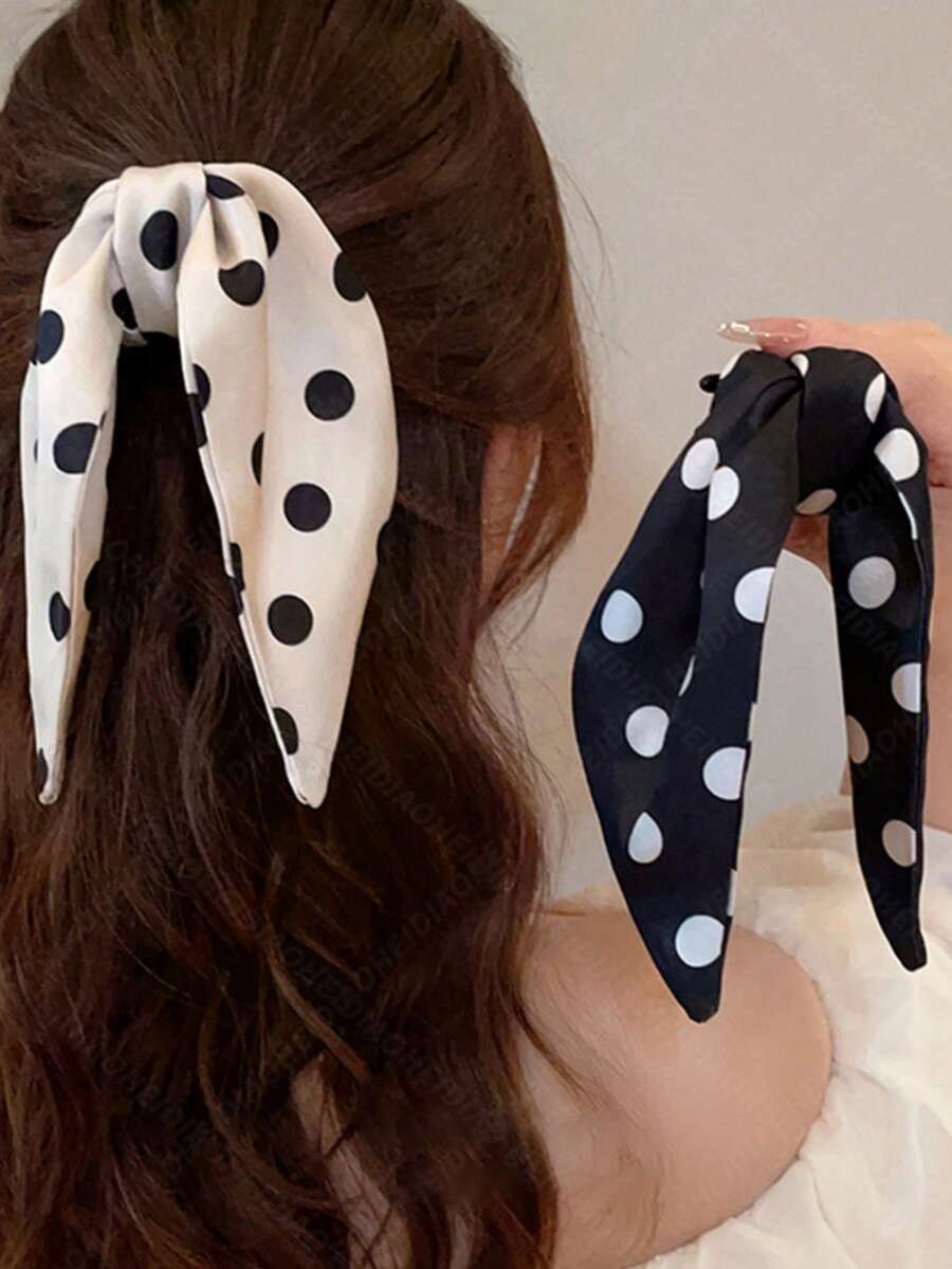 2 Stück Damen Premium Schleife Polka Dot Haarspangen in Schwarz/Weiß, modisch vielseitig elegant minimalistischer Stil, geeignet für tägliche Ausflüge, lockere Treffen, Pendeln, Urlaub Frisuren, Haarbänder, Dutts, Gesichtsreinigung, Baden, Make-up, passend zu Kleidung und Accessoires, Haaraccessoires, Haarspangen - Schwarz und Weiss - Übersicht 1