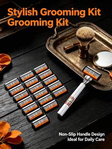 19pcs Men's Shaving Kit, 6-Blade Razor With Replacement Blades, Portable Travel Shaving Set, Men's Trimmer, Men's Razor - A - View 2