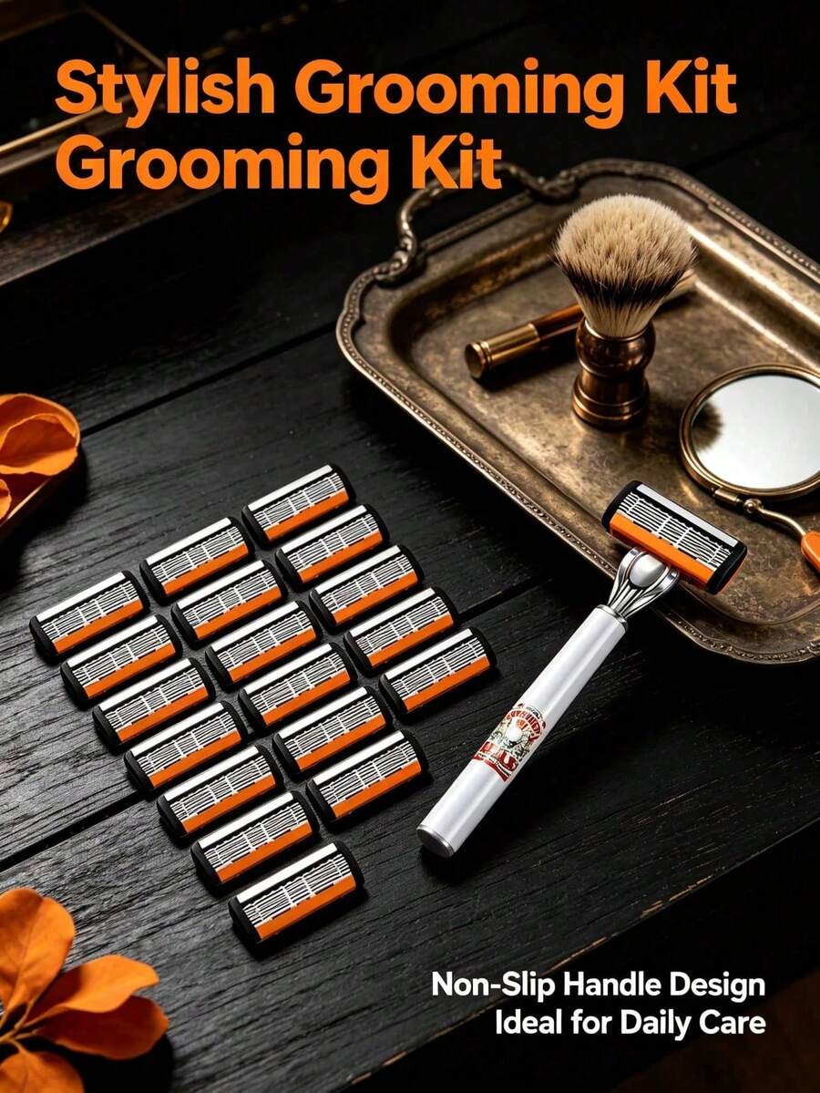 19pcs Men's Shaving Kit, 6-Blade Razor With Replacement Blades, Portable Travel Shaving Set, Men's Trimmer, Men's Razor