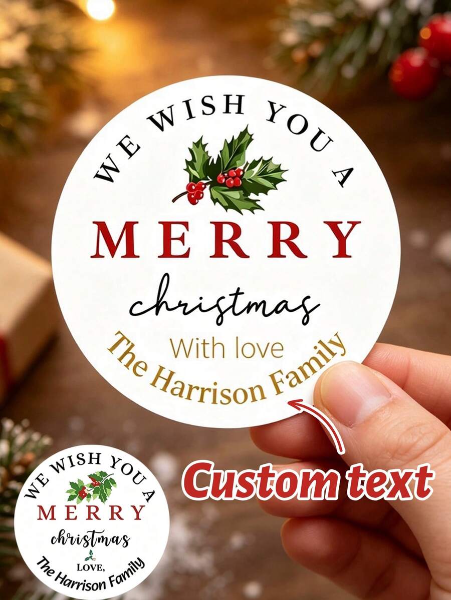 35-350pcs Custom Christmas Holly Name Stickers, Personalized Round Holiday Gift Labels, Festive Merry Christmas Style, Customized Text Gift Stickers, Customizable Family Message Seals, Gift Wrapping Decor, Christmas Party Favors, Holiday Gifts - Multicolor - View 1