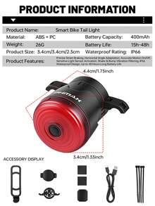 X-TIGER Smart Brake Sensing Bicycle Tail Light | USB-C Rechargeable Bicycle Rear Light With Brake Sensing Function, IPX6 Waterproof Performance, Suitable For Bicycle Riding Lighting Accessory - Multicolor - View 3