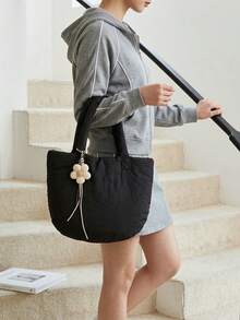 2026 Winter Fashion New Soft Lightweight Versatile Cartoon Pendant Padded Large Capacity Portable Shoulder Crossbody Bag - Black - View 4