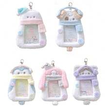 1pc Cute Fluffy Winter Animal Photocard Holder Keychain, Kawaii Plush Idol Card Protector Sleeve Bag Charm Gift For School Student - Multicolor - View 12