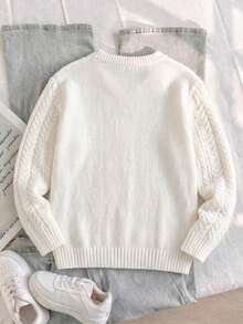 Boys' College Style Solid Color Cable Knit Long Sleeve Pullover Sweater, Suitable For School Daily Wear In Spring, Autumn And Winter - Camel - View 4