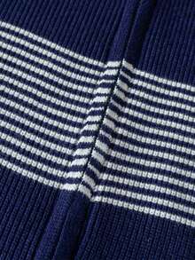 Boys' Preppy Color-Block Striped Stand Collar Knit Cardigan Sweater, Suitable For School Daily Wear In Spring, Autumn And Winter - Navy Blue - View 6