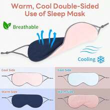 1 buah Masker Mata Dua Sisi Hangat/Dingin, Bahan Sutra Es Bernapas untuk Pendinginan Musim Panas/Isolasi Kehangatan untuk Musim Dingin, Masker Mata Tidur dengan Penghalang Cahaya, Perlindungan Mata Tanpa Tekanan - E - View 3